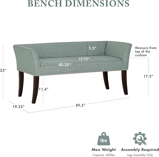 Madison Park Accent Bench for Living Room, Upholstered - Image 3