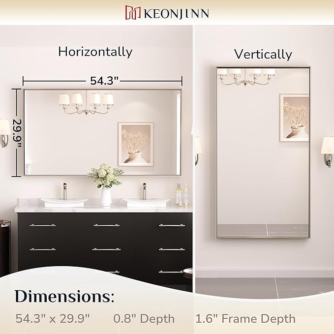 Keonjinn 55 x 30 In Brushed Nickel Bathroom Mirror - Image 7