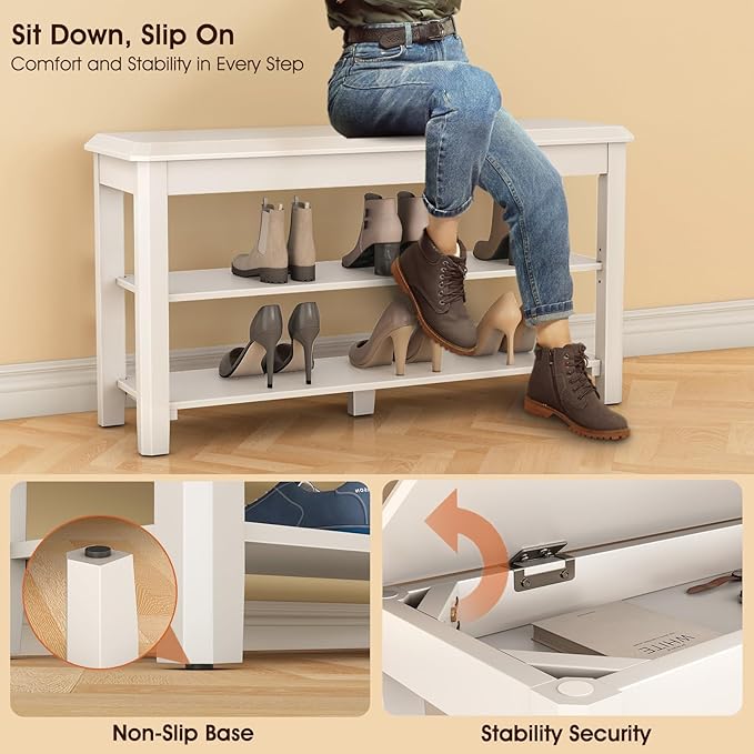 Shoe Rack Bench Seat Rubberwood 2-Tier Wooden Storage Bench 550lbs Compact - Image 7
