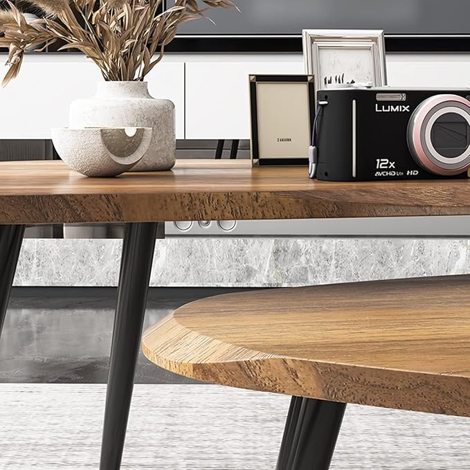 Midcentury Nesting Coffee Table Set of 2, Mid Century Modern Walnut Wood Oval - Image 5