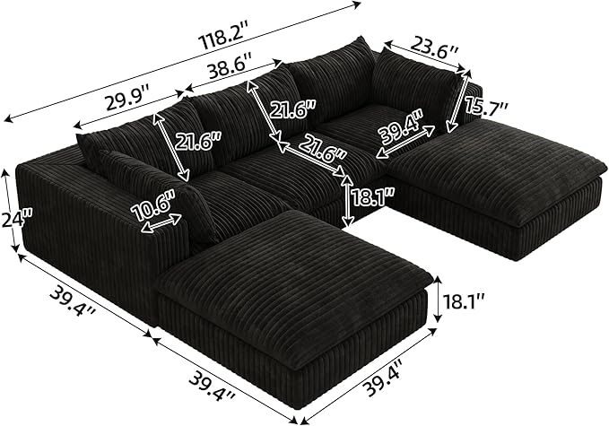 Down Filled Boneless Sectional Sofa Cloud Couch - Image 2