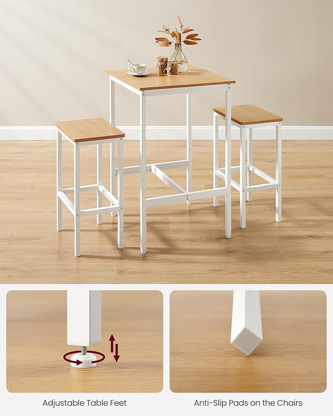 VASAGLE Bar Table and Chairs Set, Square Table - Image 8