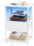 Fixwal Night Stand with Charging Station, LED Nightstand with Fabric Drawers by Fixwal
