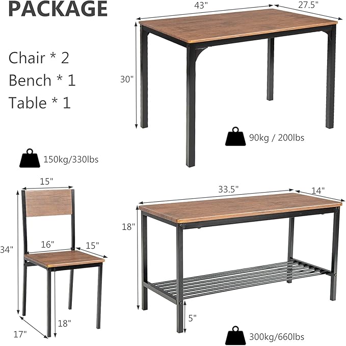 Giantex Dining Table Set for 4, Dining Bench - Image 5