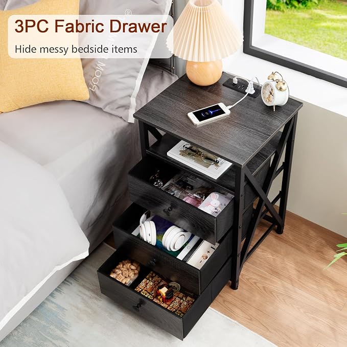 AMHANCIBLE LED Nightstand with Charging Station, Smart End Side Table with USB - Image 5