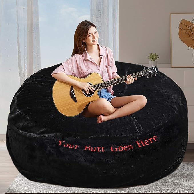 BCU 7FT Big Bean Bag for Adults Kids Without Filling Funny Patterns Embroidered by BCU