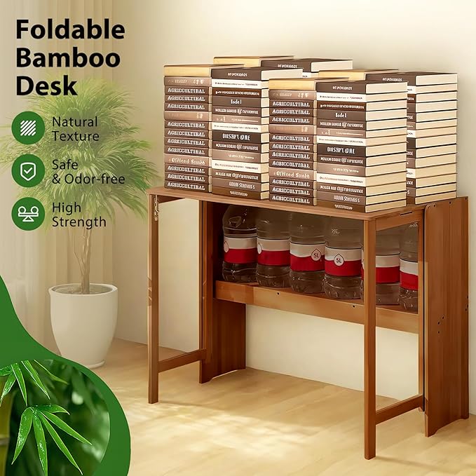 39.37" Bamboo Folding Desk, Space-Saving Computer Desk - Image 6