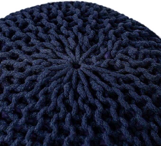 FRELISH DECOR Round Pouf Ottoman Hand Knitted 100% Cotton Pouf Foot Stool - Image 6