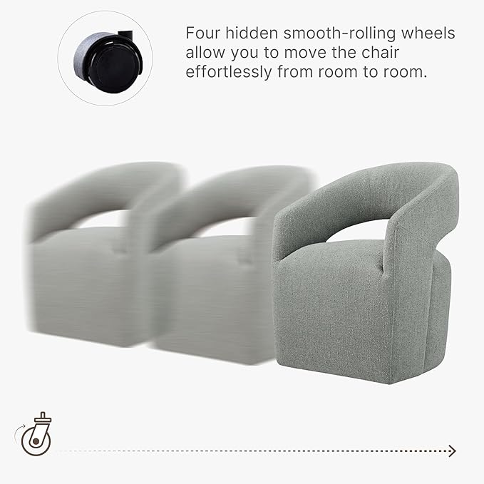 Upholstered Dining Chairs with Casters No Assembly Modern Barrel Armchair with - Image 4