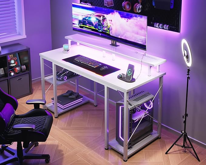 ODK 48 Inches Gaming Desk with LED Lights, Computer Desk with Monitor Stand - Image 6