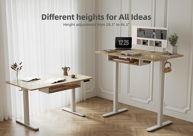 YDN Standing Desk with Keyboard Tray, 48 Inch Height Adjustable Desk with Cable - Image 6