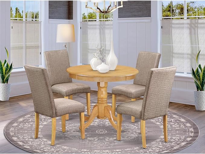 East West Furniture ANDR5-OAK-16 5 Piece Dining Set Includes a Round Kitchen - Image 6