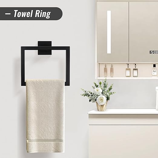 YACVCL Matte Black Towel Bar Set 10-Piece Bathroom Hardware Accessories Set - Image 3