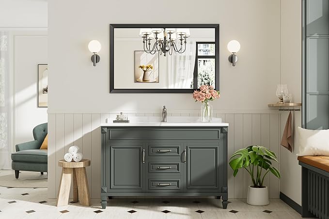 40x30 Inch Black Bathroom Mirror - Image 9