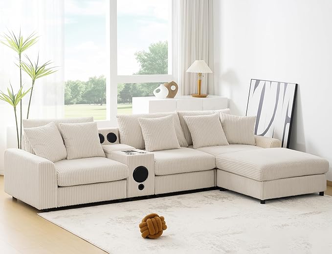 Merax 114 * 64" Corduroy Sectional Couches by Merax