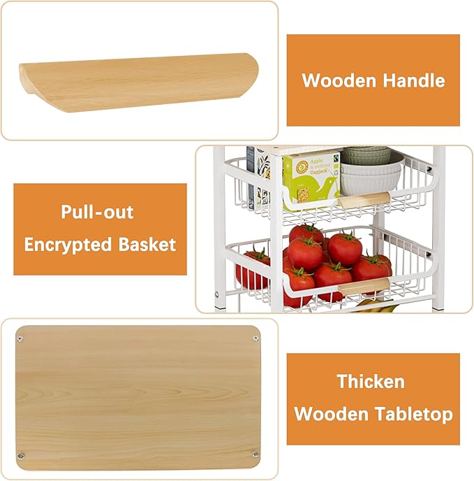 5-Tier Pull-Out Kitchen Storage Cart on Wheels, Fruit Basket, Bedroom Kitchen - Image 2