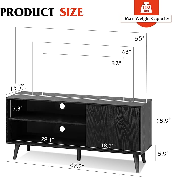 WLIVE TV Stand for 55 Inch TVs, Entertainment Center - Image 3