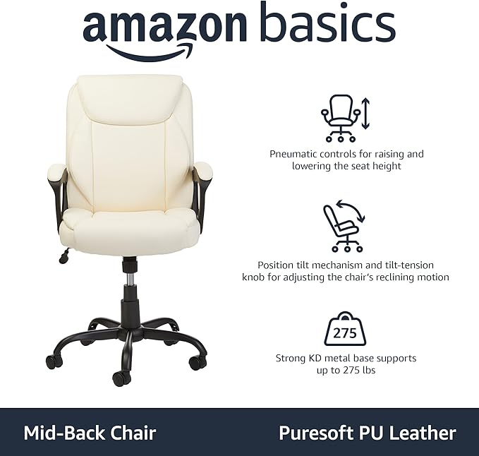 Amazon Basics Classic Puresoft PU Padded Mid-Back Height Adjustable Office - Image 4