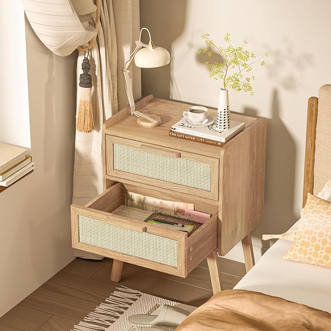 Lerliuo Rattan Nightstand, Boho Night Stand - Image 5