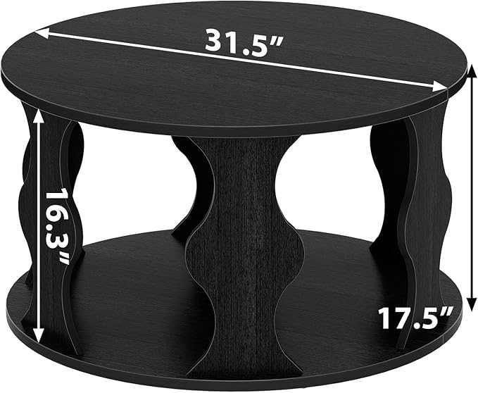 HSH Black Round Coffee Table, Modern Wood Circle Center Table - Image 2