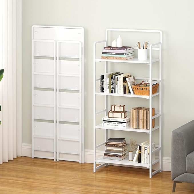 4NM No Assembly Folding Bookshelf, 4-Shelf 54" H Collapsible Foldable Bookcase - Image 2
