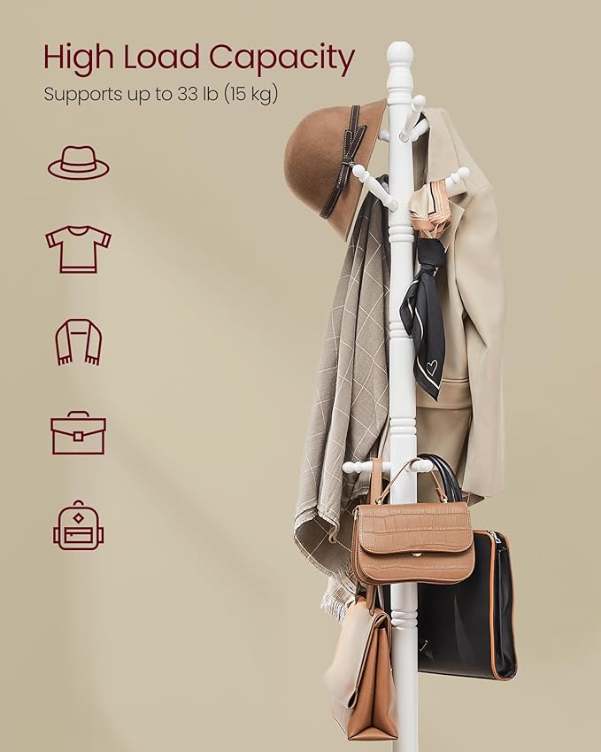 VASAGLE Solid Wood Coat Rack and Stand, Free Standing Hall Coat Tree - Image 3