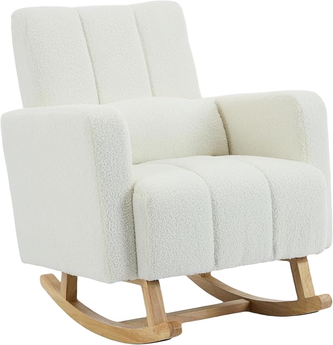 Christopher Knight Home Mapo Wooden Rocking Chair Indoor, Teddy Upholstered - Image 7