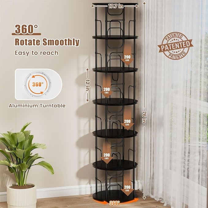 6 Tier Rotating Bookshelf, 360 ° Display Stackable Spinning Bookshelf Tower - Image 2