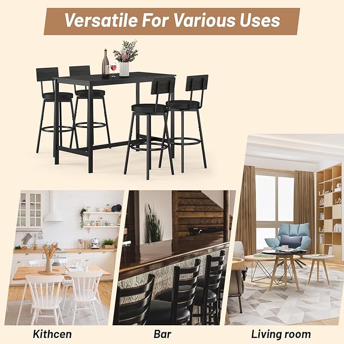 Dining Table Set for 4, 5-Piece Bar Table Set, Kitchen Table and Chairs - Image 6