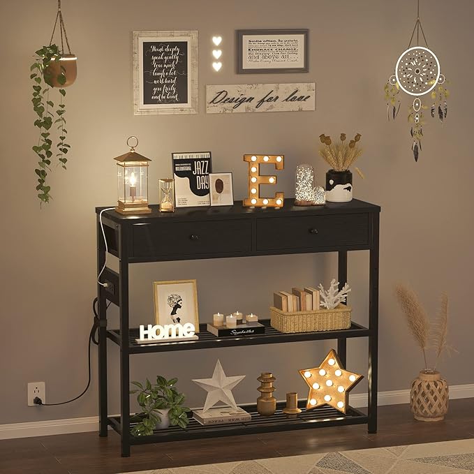 Ecoprsio Entryway Table with Outlets and USB Ports, Console Table with 2 Drawers - Image 8