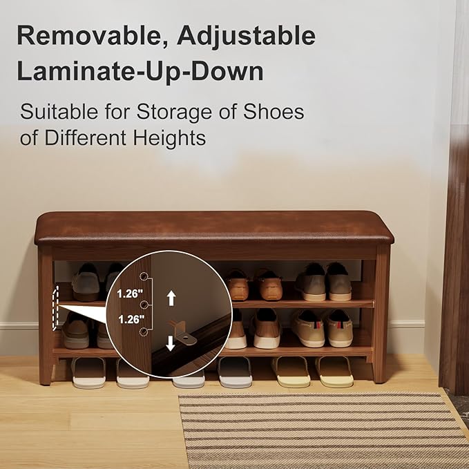 Wood Shoe Rack Bench for Entryway, Shoe Rack for Front Door Entrance - Image 6
