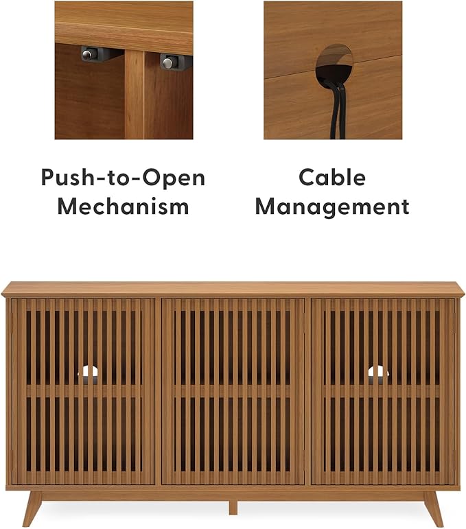 Plank+Beam Mid-Century Modern Wood TV Stand, Three Door Solid Wood - Image 5