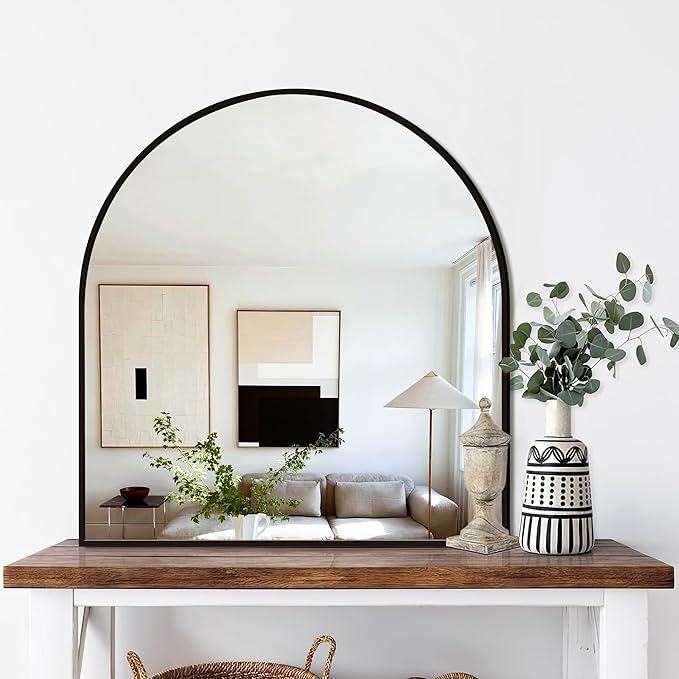 FICTOR Bathroom Vanity Mirror for Wall, 32”x30” Arched Metal Framed Bathroom by FICTOR