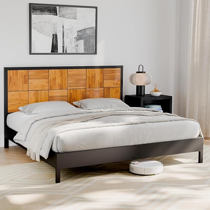 Bme Madia King Size Bed Frame and Headboard, Sophisticated Mid-Century Style - Image 4