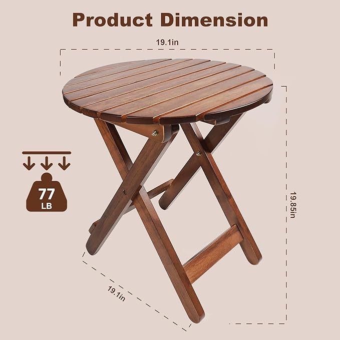 Outdoor Patio Side Table Set of 2 Small Folding Wood Round End Table Coffee - Image 3