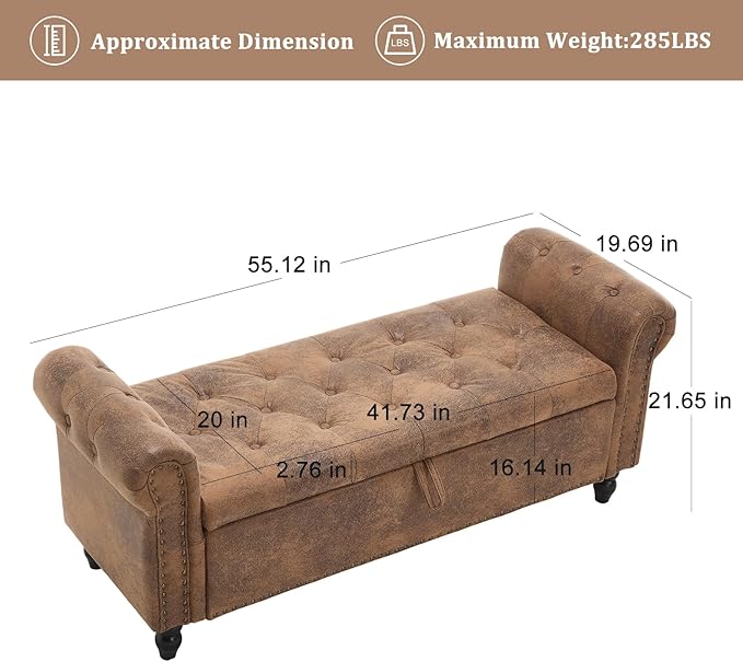 Furniliving 55” End of Bed Bench, Bedroom Bench - Image 3