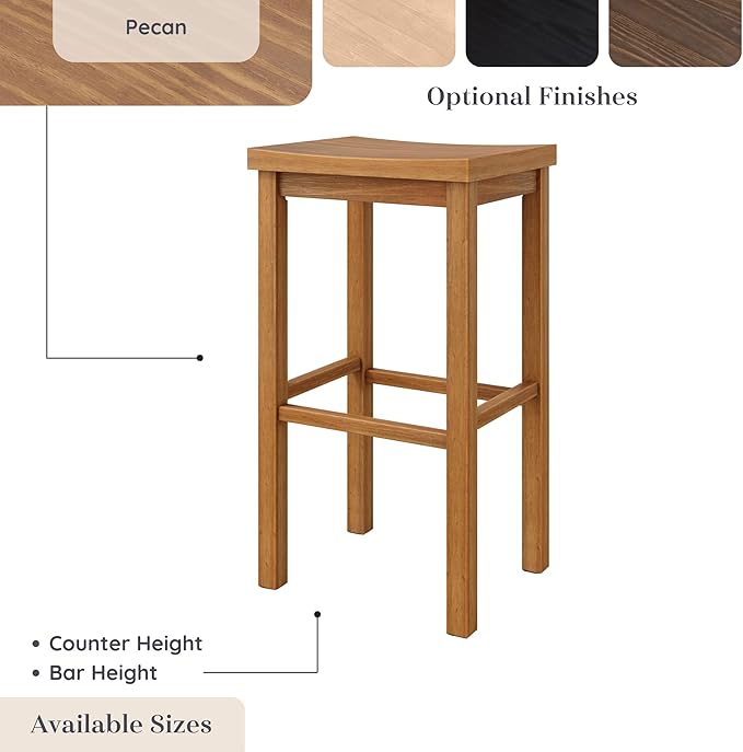 Grain & Grove Smith Collection Solid Wood Bar Stool, 30 inch Saddle-Seat Bar - Image 6