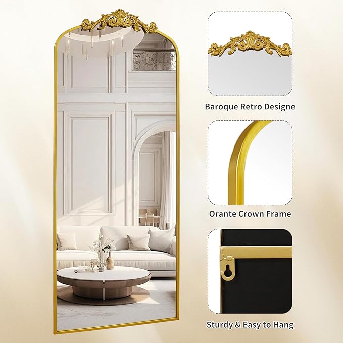 AIXI HOME Antique Gold Arched Full Length Mirror, Baroque Inspired Home Decor - Image 4