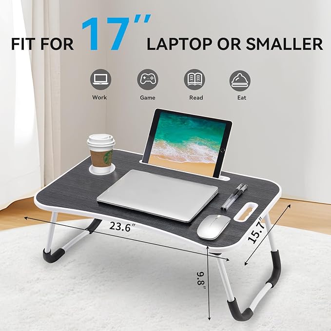 BUYIFY Folding Lap Desk, 23 Inch Portable Wood Black Laptop Bed Desk Lap Desk - Image 4