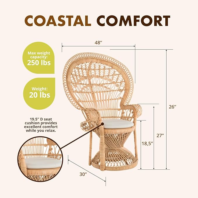 KOUBOO Peacock Grand Peacock Chair, Rattan Chair, Accent Chair - Image 3
