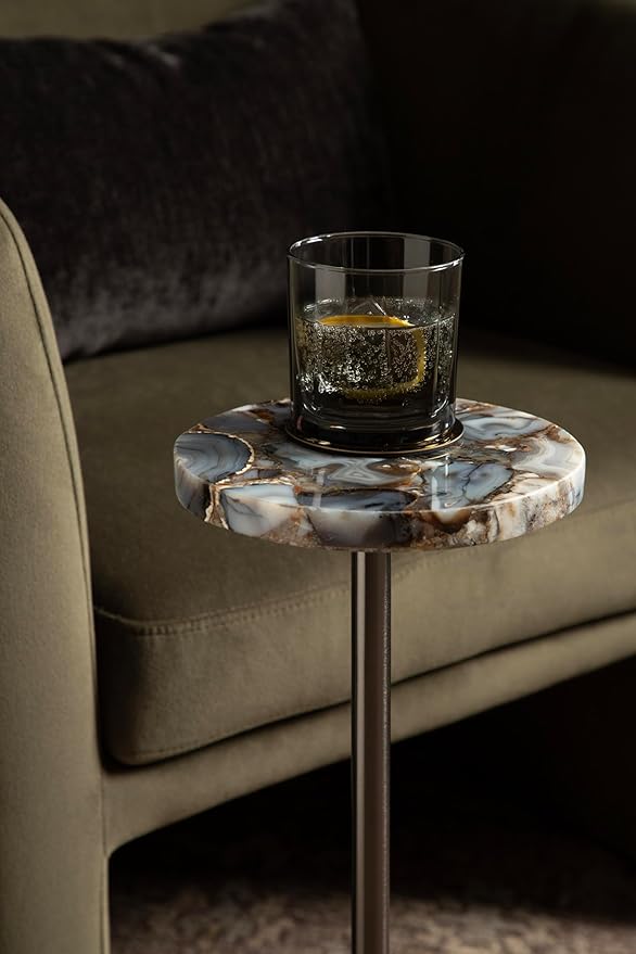 Kate and Laurel Sitara Modern Coastal Round Drink Table, Unique Circle Stone - Image 6