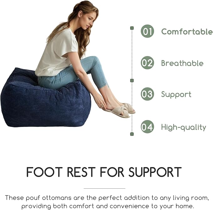 HIGOGOGO Square Stuffed Pouf Ottoman, Corduroy Poufs - Image 5