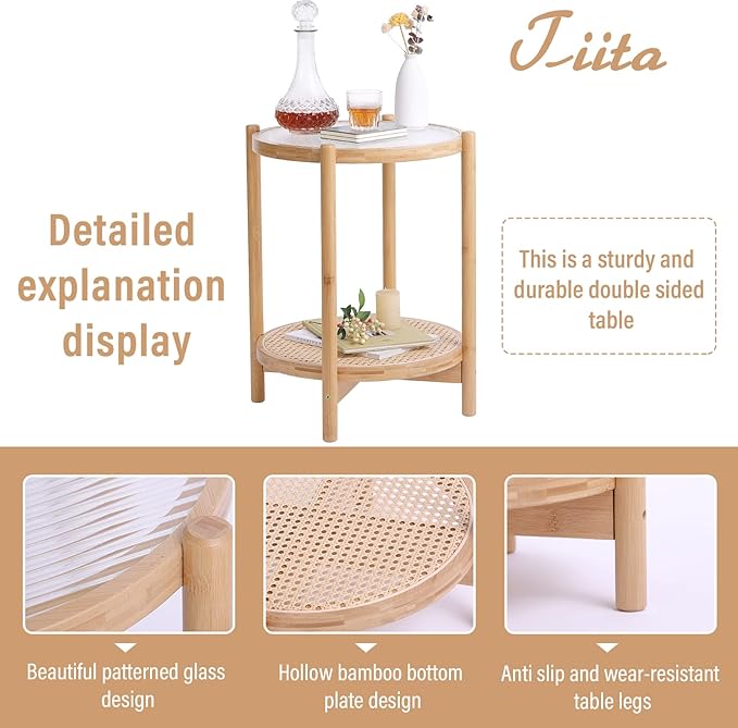 Tiita Rattan Coffee Table, Round End Table, 19.7Inch Modern Side Table - Image 4