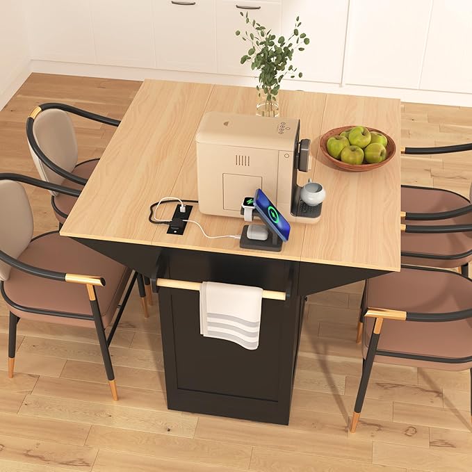 56" Large Kitchen Island with 2 Drop Leafs, Rolling Kitchen Cart on 5 Wheels - Image 11