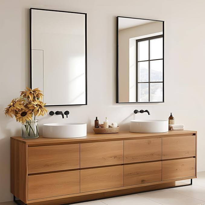 Modern 26"L x 40"W Black Wall Mounted Mirror, Rectangular, Thickened Stainless - Image 2