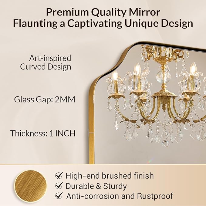 30"x40" Gold Scalloped Mirror, Large Gold Irregular Bathroom Vanity Mirror - Image 3