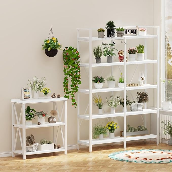 FATORRI Bookshelves and Bookcases, 5 Tier Tall Wood Metal Bookshelf, 51in Wide - Image 8
