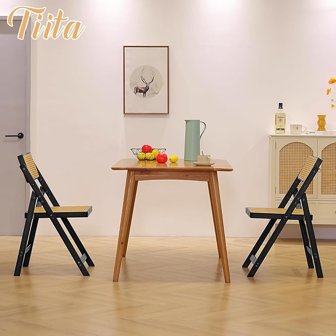 Tiita Rattan Dining Chairs Set of 2, Mid Century Modern Folding Chair, Bamboo - Image 8