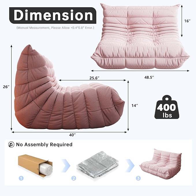 Bean Bag Chairs for Adults, Memory Foam Couch Loveseat Sofa Chair, Soft Teddy - Image 2