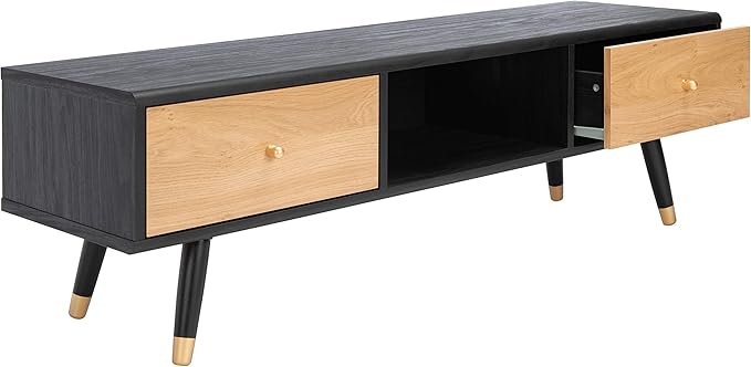 SAFAVIEH Beatrix TV Stand for up to 60" Flatscreen – Black & Oak, 2 Doors - Image 3